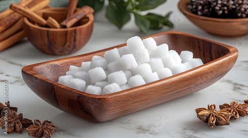 Kaolin Clay Stones on Wooden Plate Detox and Wellness Concept
