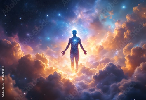 Wallpaper Mural Glowing Human Silhouette in Celestial Clouds Spiritual Awakening Concept Torontodigital.ca
