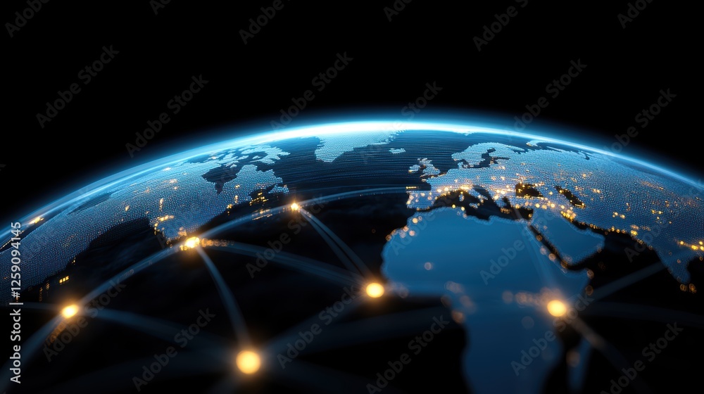 Fototapeta premium Illuminated earth with network connections at night depicting globalization and connectivity