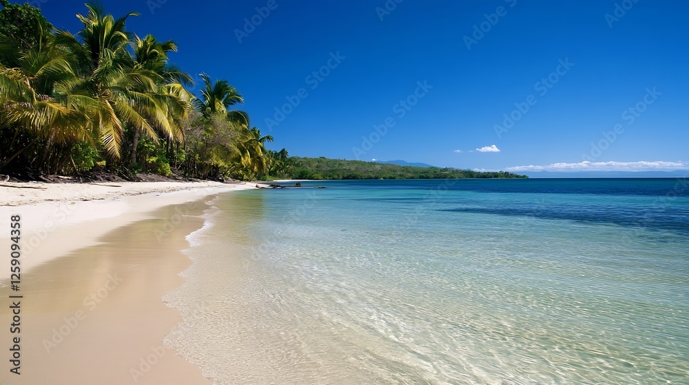 Stunning Tropical Beach with Clear Blue Water and Golden Sand Under Bright Sun : Generative AI Stunning Tropical Beach with Clear Blue Water and Golden Sand Under Bright Sun : Generative AI