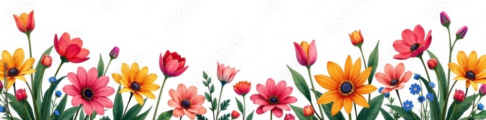 Fototapeta premium Colorful mixed floral arrangement on white background, arrangement, arrangement