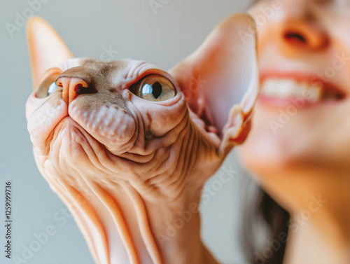 Sphynx cat pet animal and feline whiskers as a friend and companion with large ears photo