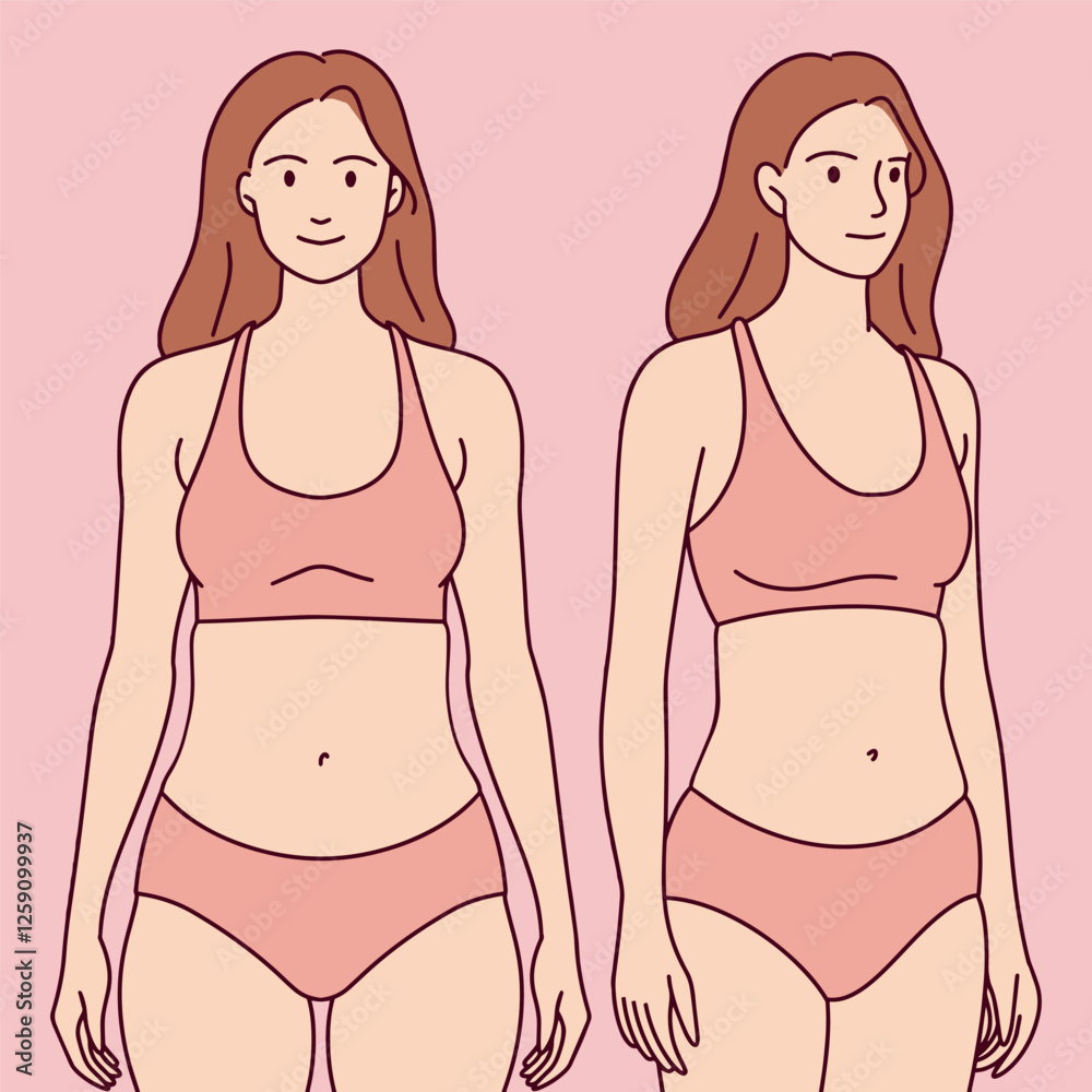 Young Woman in Pink Outfit. Smiling woman in a pink bikini or sportswear stands confidently against a pink background. Young Woman in Pink Outfit. Smiling woman in a pink bikini or sportswear stands confidently against a pink background.