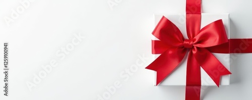 Classic red satin gift bow, pristine white background, packaging, bow