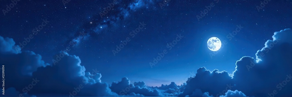 deep indigo blue night sky with stars and moon, moon, vastness deep indigo blue night sky with stars and moon, moon, vastness