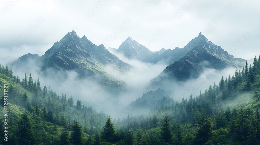 High resolution landscape photo of a misty mountain range with the background cut out for transparent integration High resolution landscape photo of a misty mountain range with the background cut out for transparent integration