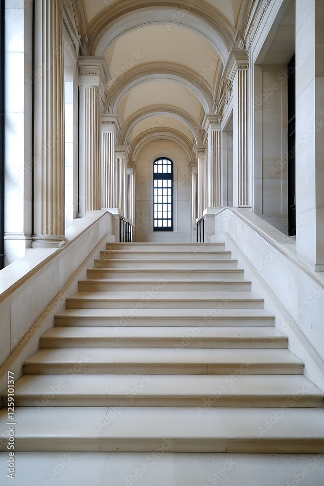 Elegant Staircase Leading to Bright Window in Classic Architectural Setting : Generative AI Elegant Staircase Leading to Bright Window in Classic Architectural Setting : Generative AI
