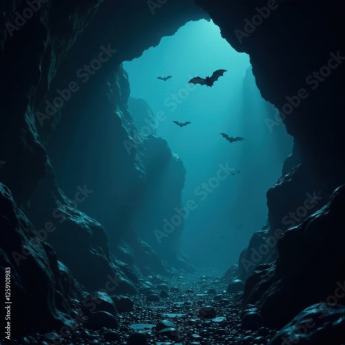 Dark cave eerie mist bats flying free, bats, cave, dark