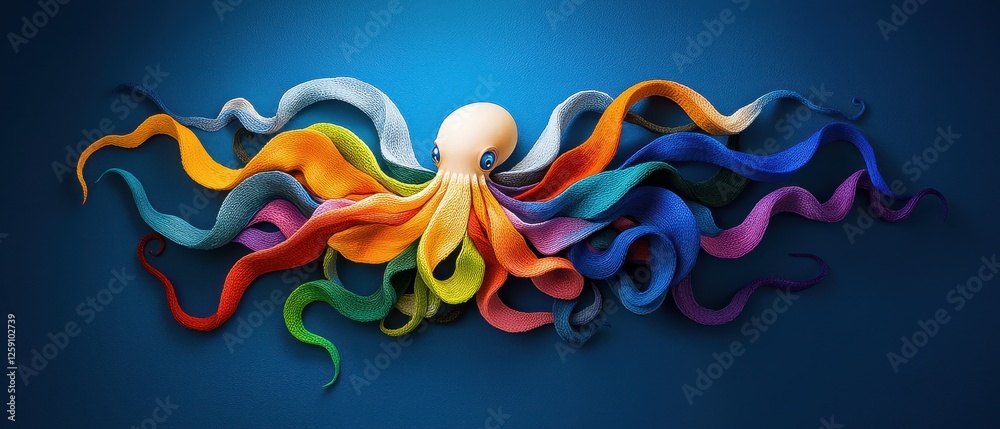 Obraz premium Vibrant Stylized Octopus Digital Illustration for Editorial and Web Use Abstract Sea Creature with Bold Lines and Colored Patterns