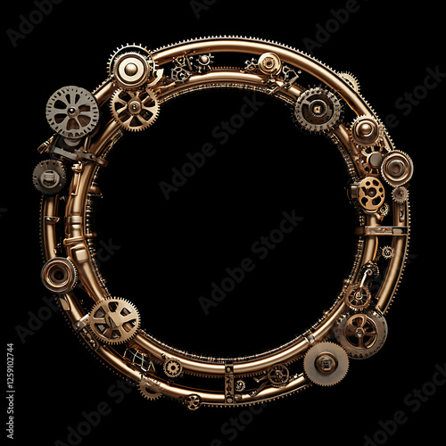 Bronze Gear Frame on Black Background