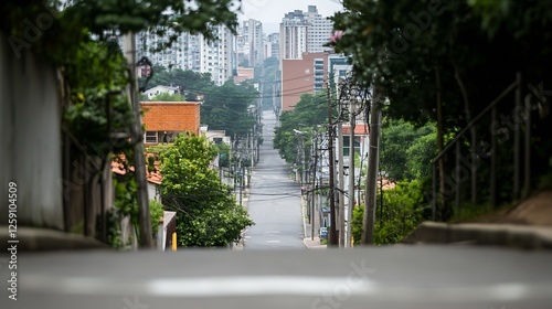 Urban Street with View of City Skyline and Trees during Daytime : Generative AI