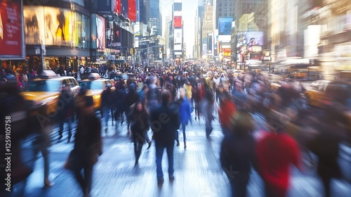 Busy Urban Scene with Blurry Pedestrians and Times Square Environment : Generative AI photo