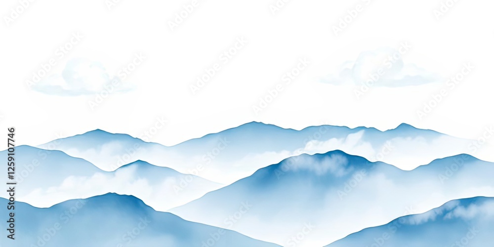Fototapeta premium Serene Blue Mountainscape Clouds Peaks Tranquil Nature Scene
