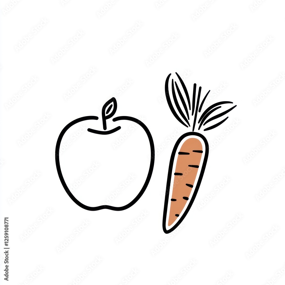 Simple Line Art Apple and Carrot Illustration (2) Simple Line Art Apple and Carrot Illustration (2)
