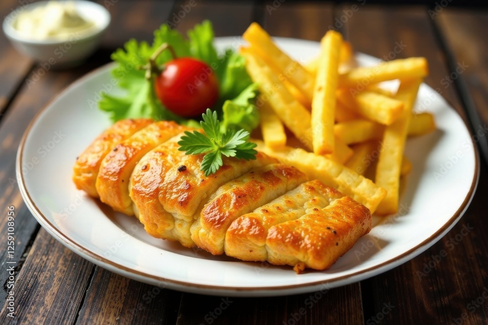 Fish and chips plate ready, fries, meal, fish Fish and chips plate ready, fries, meal, fish
