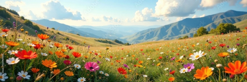 Earthy landscape with blooming wildflowers, flowers, outdoors, wildflowers Earthy landscape with blooming wildflowers, flowers, outdoors, wildflowers