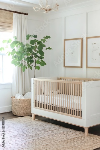 Warm and inviting nursery featuring a cozy crib and serene decor for a child's room : Generative AI