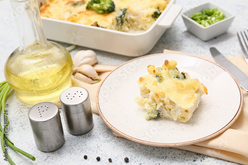 Plate with tasty baked past...