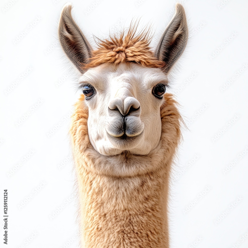 Fototapeta premium Adorable Alpaca Portrait: A Close-up of a Fluffy and Friendly Animal