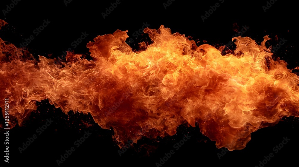 Fiery Orange And Red Flames Against Black Background Fiery Orange And Red Flames Against Black Background