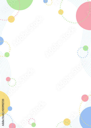 曲線と円形オブジェクトの背景フレーム、ポップなデザイン、縦向き