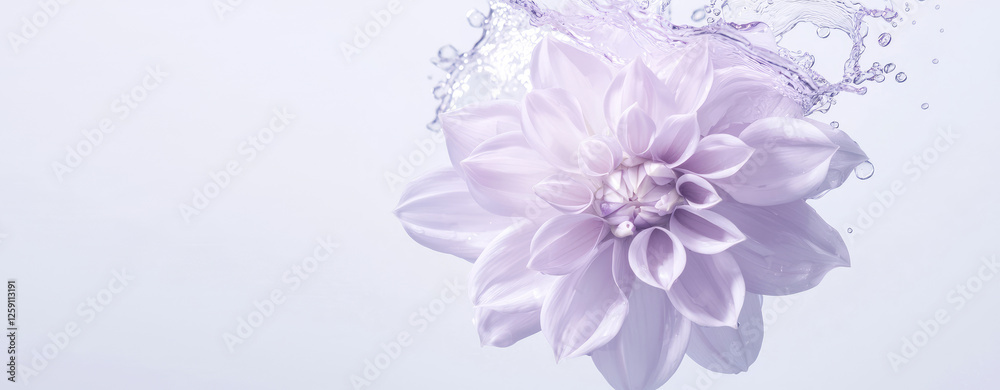 Obraz premium Close-up of a flower in a splash of water. Texture of petals under water. Background for cosmetic moisturizers with flower extracts