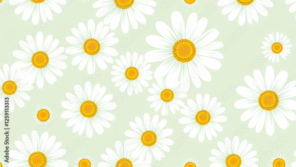 Pretty Daisy Pattern Floral Background Spring Flowers White Daisies Nature Design Green Background