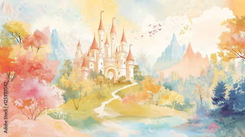 夢の国の城と満月｜メルヘンなファンタジー風景