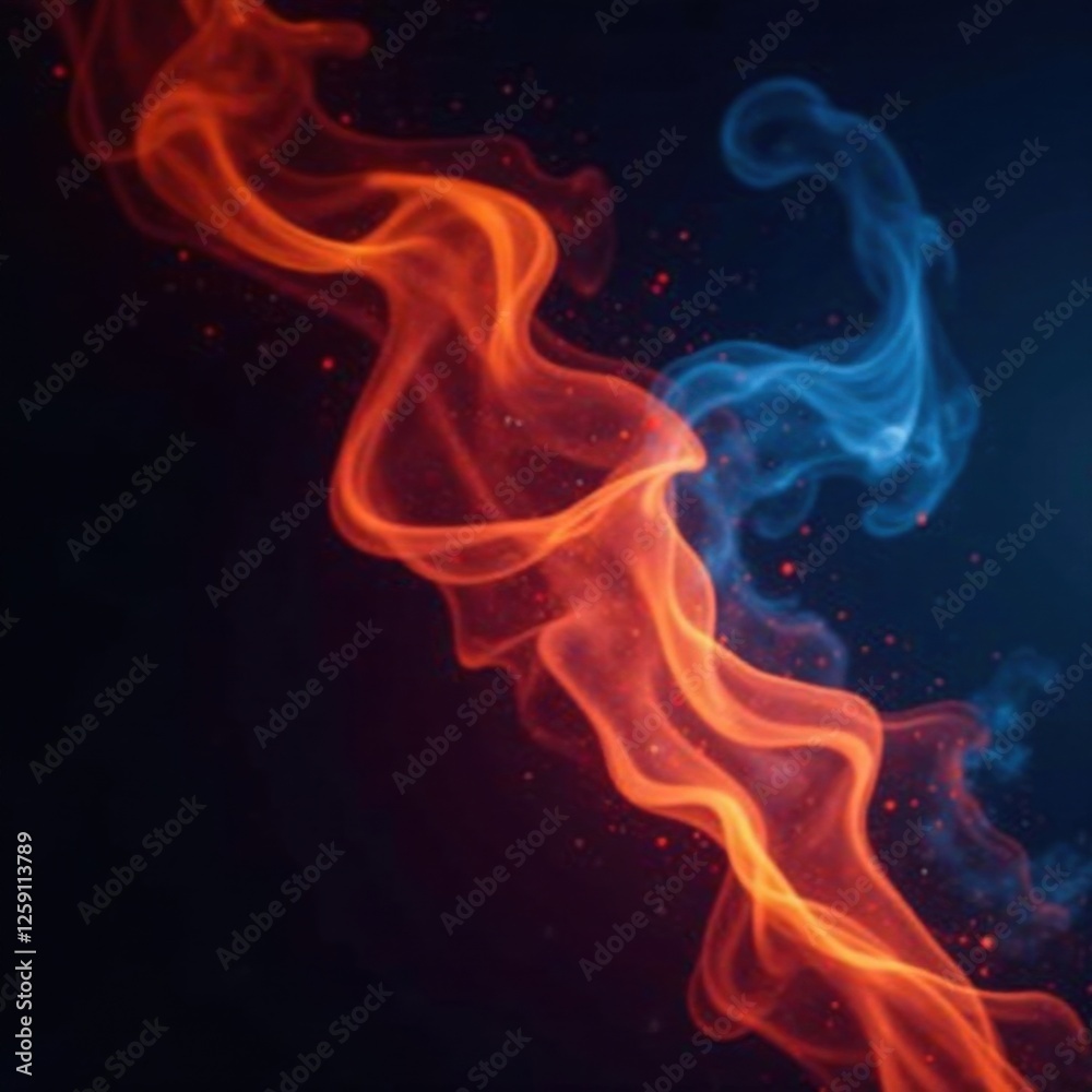 Flaming red and blue flames on dark black background with wispy smoke , Fire, Red, Background Flaming red and blue flames on dark black background with wispy smoke , Fire, Red, Background