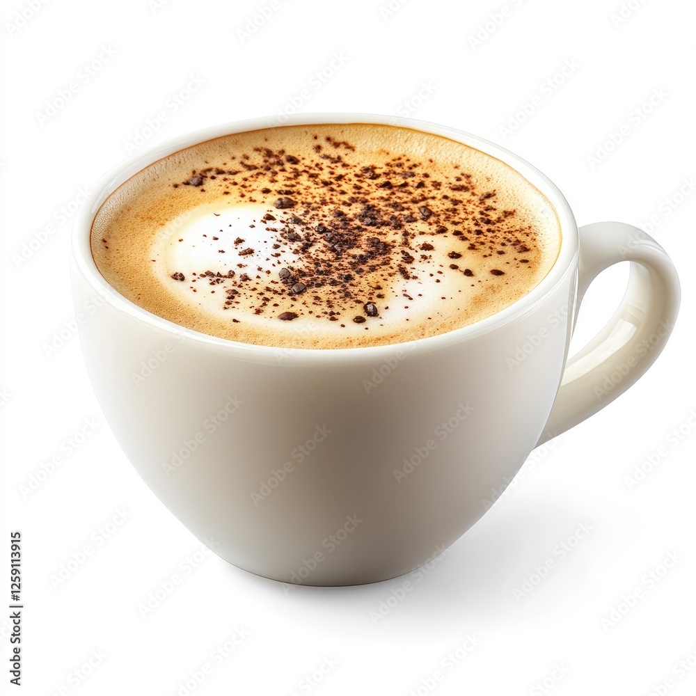 Aromatic Cappuccino Coffee in a White Mug: Indulge in the Creamy Delight of a Perfect Coffee Drink Aromatic Cappuccino Coffee in a White Mug: Indulge in the Creamy Delight of a Perfect Coffee Drink