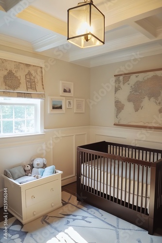Cozy Modern Nursery with Crib and Play Area for a Peaceful Space : Generative AI