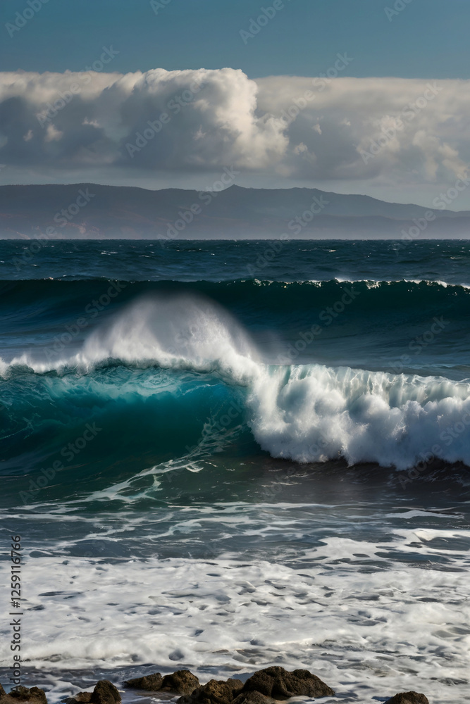 Obraz premium waves crashing on rocks