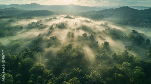 Lush Jungle Canopy with Golden Sunrise Light – Perfect for Eco-Friendly Marketing