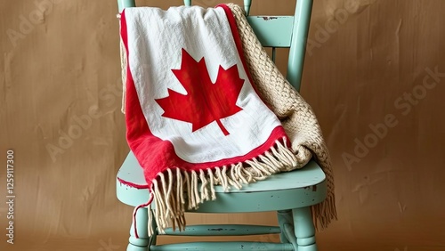 Canadian Flag Throw Blanket on Rustic Chair Cozy Home Decor