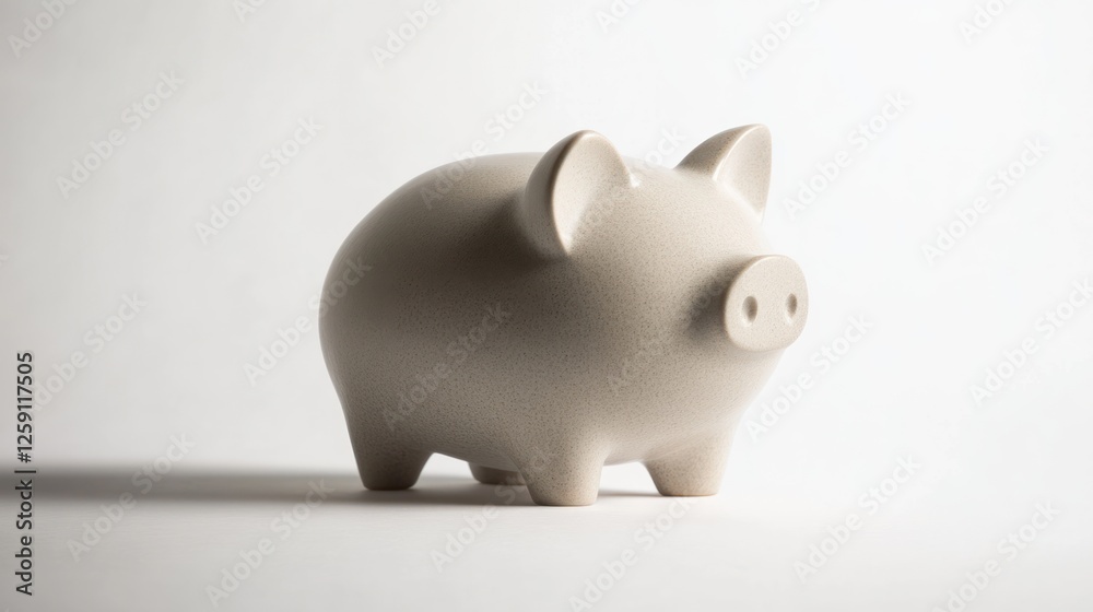 Light gray piggy bank against white background. Possible use Finance, saving, kids Light gray piggy bank against white background. Possible use Finance, saving, kids