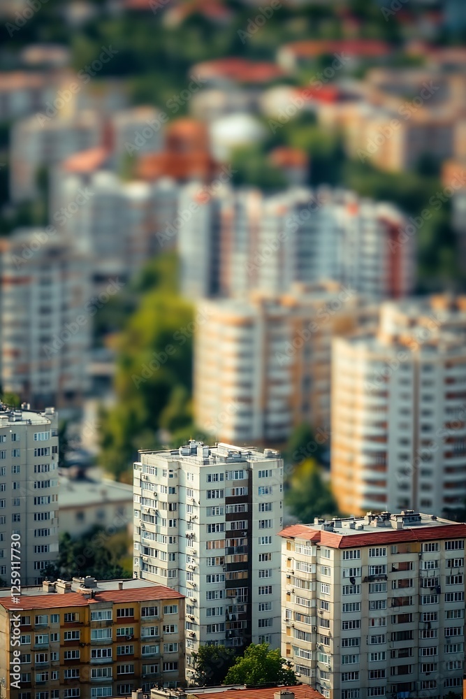 Fototapeta premium Cityscape Blurred Background Featuring Modern Apartments and Urban Architecture : Generative AI
