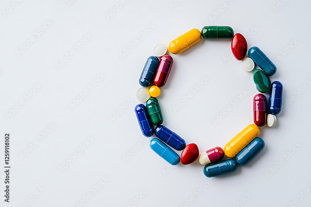 Colorful Capsules Arranged in a Circle on White Background Colorful Capsules Arranged in a Circle on White Background