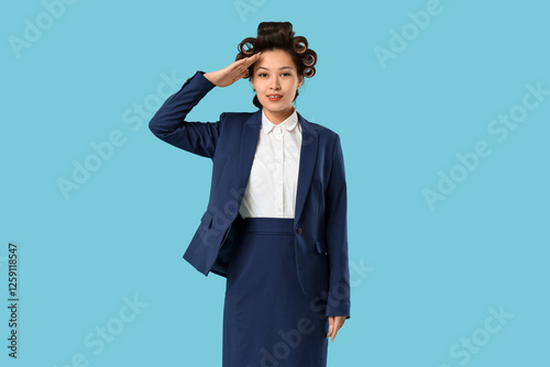 Young Asian stewardess with...