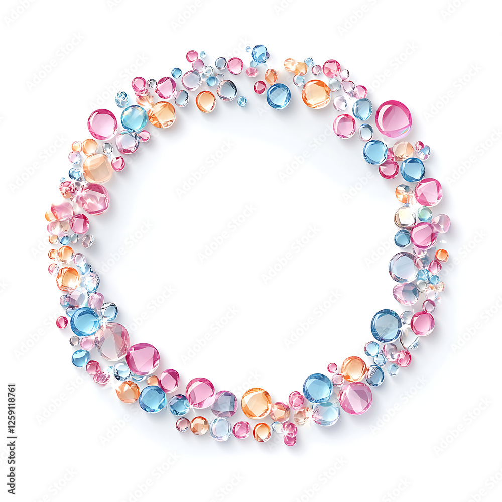 Fototapeta premium Colorful Gemstone Circle Frame on White Background