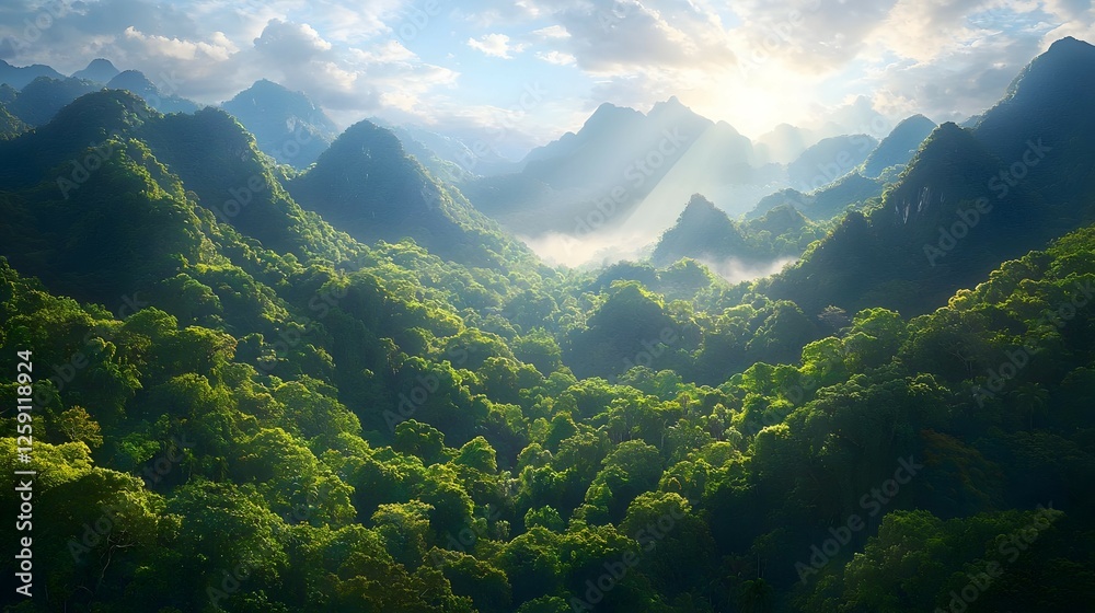 Lush Green Mountain Valley at Sunrise Lush Green Mountain Valley at Sunrise