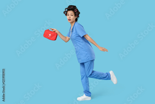 Female Asian doctor with ha...