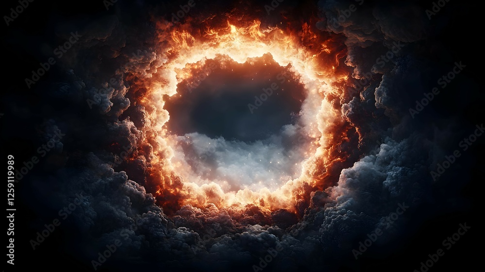 Fototapeta premium Fiery Ring of Fire in Dark Clouds