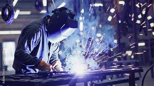 Welding sparks and metal in a factory