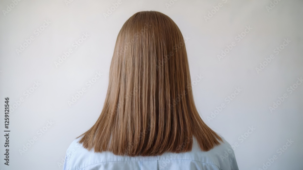 Naklejka premium the back of a person with long brown hair against a light background.