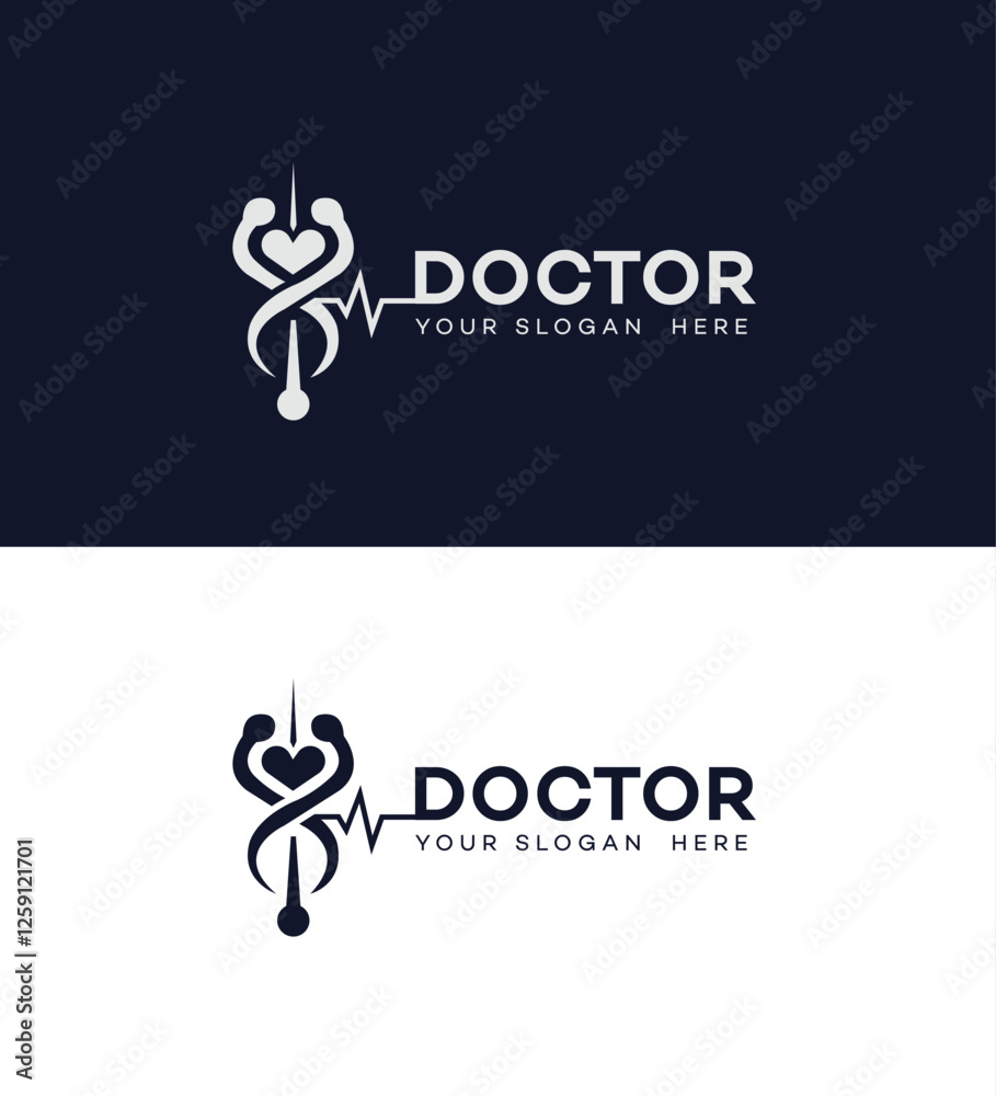 Naklejka premium Medical Logo Design Doctors Heartbeat Stethoscope Healthcare Symbol