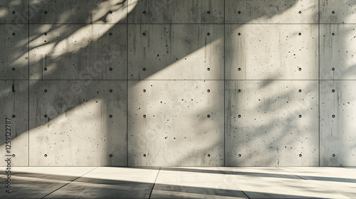 A smooth, bare concrete wall with no adornments, showcasing the raw texture and neutral tone of the material, offering a minimalist, modern vibe.  photo