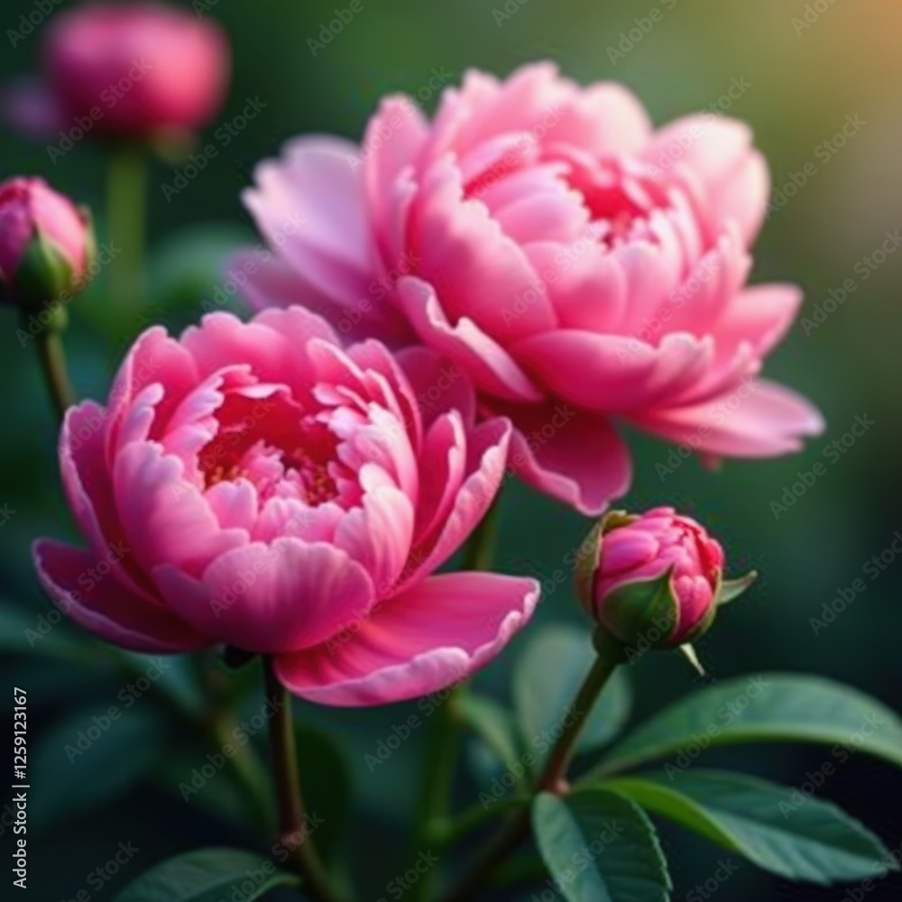 Obraz premium Lush pink peony and rose blossoms, open background , image, plant