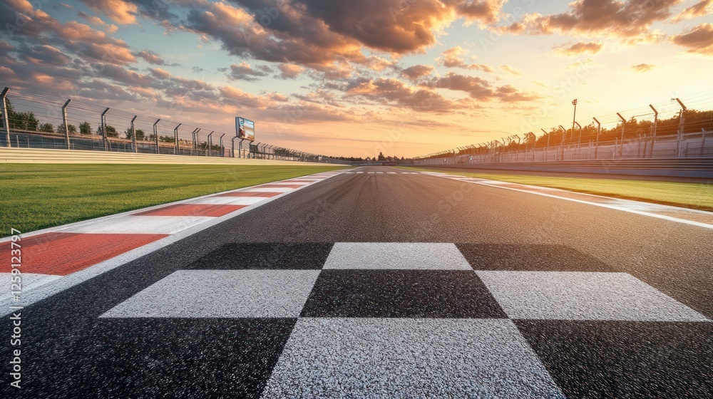Naklejka premium Race Track Finish Line Sunset Scene
