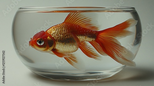 Goldfish swimming gracefully in a clear bowl, showcasing vibrant colors and serene ambiance photo