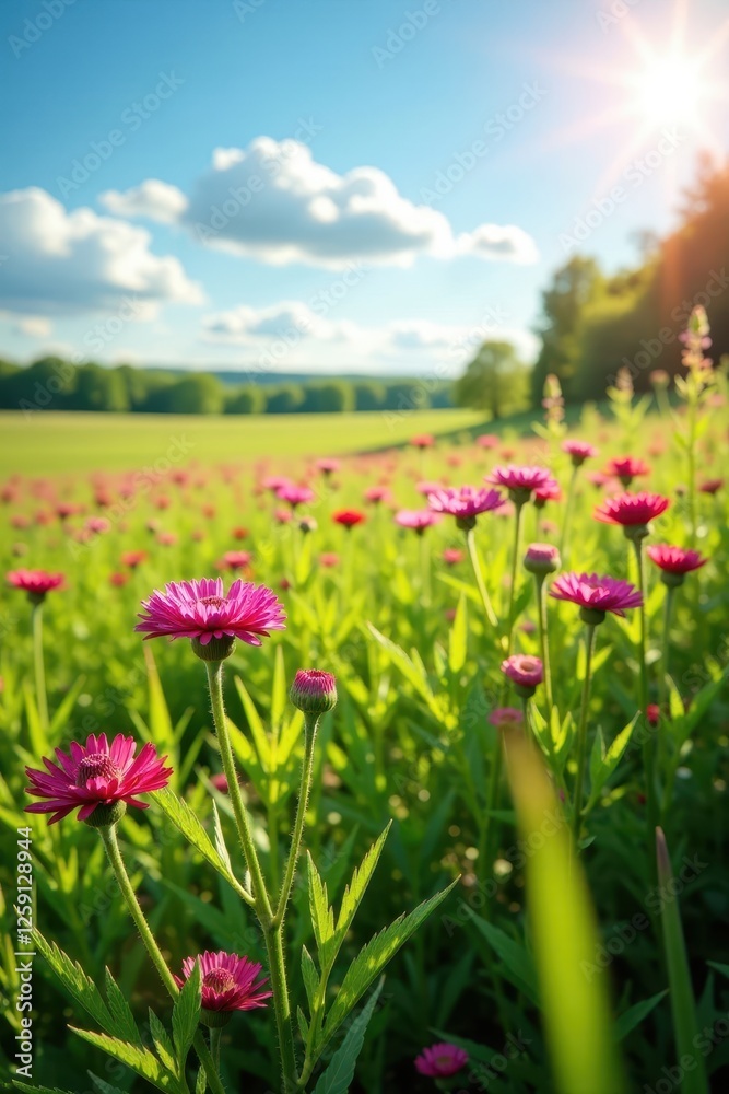 Field of Schafgarbe Achillea millefolium in summer sunlight, flowers, field, greenery Field of Schafgarbe Achillea millefolium in summer sunlight, flowers, field, greenery
